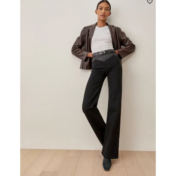 Reformation Denim - Montana High Rise Wide Leg Jeans Reformation Black Jeans